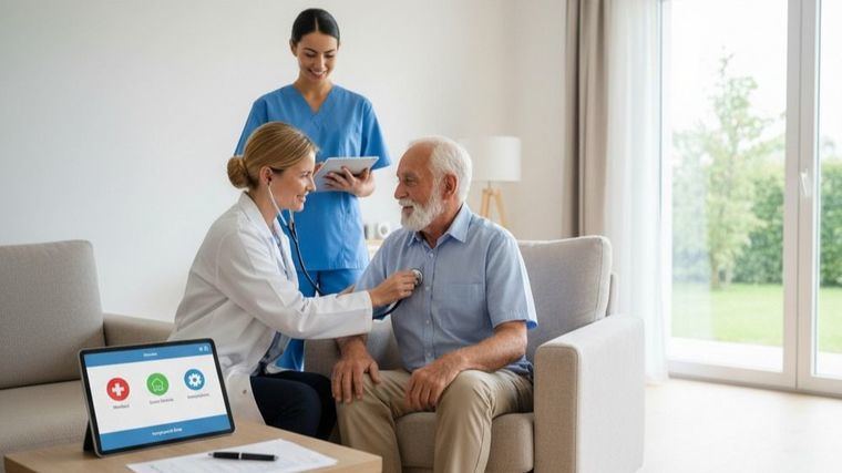 Una doctora atiende a una persona mayor.