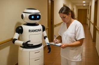 El robot Ramona en una residencia de personas mayores.