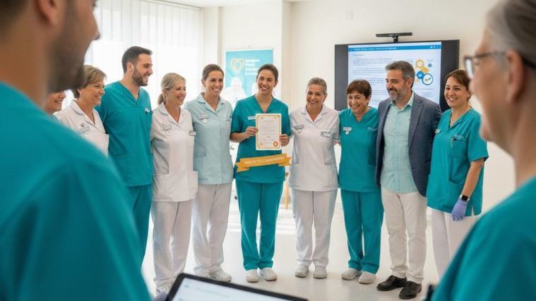 Un director de residencia haciendo equipo con sus trabajadores.