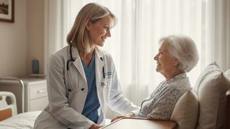 Una doctora atiende a una persona mayor en una residencia.