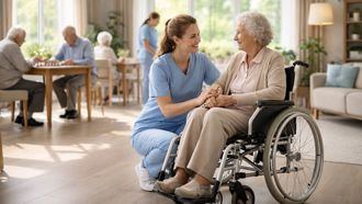 Una enfermera atiende a una persona mayor en una residencia.