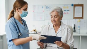 Una enfermera atiende a una persona mayor en una residencia.
