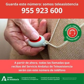 Nuevo número único para llamadas del Servicio Andaluz de Teleasistencia: 955 923 600