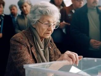 Una persona mayor ejerce su derecho al voto.