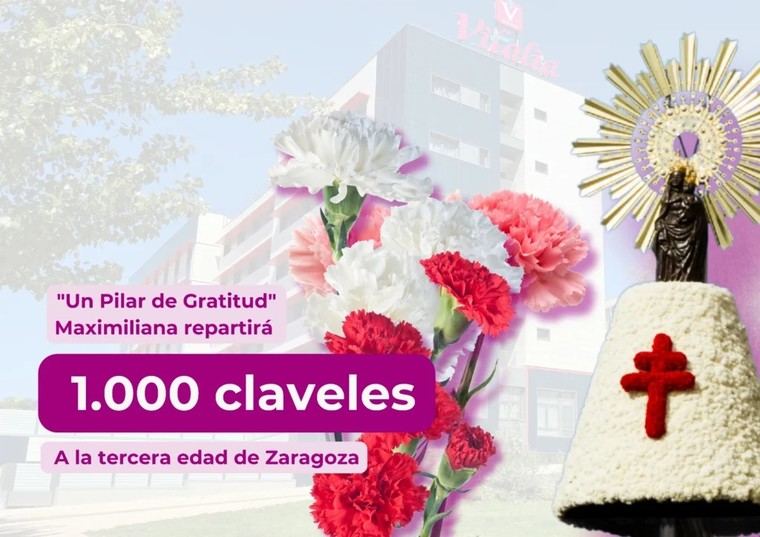 Emotiva acción solidaria en Zaragoza repartiendo 1.000 claveles de ofrenda a residentes de centros para mayores